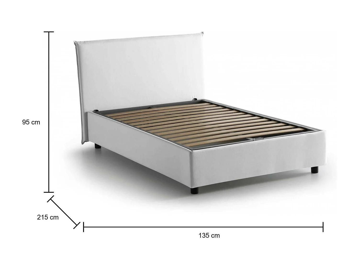 Letto piazza e mezza Astrid, Letto contenitore con rivestimento in tessuto, 100% Made in Italy, Apertura frontale, adatto per materasso Cm 120x200, Bianco