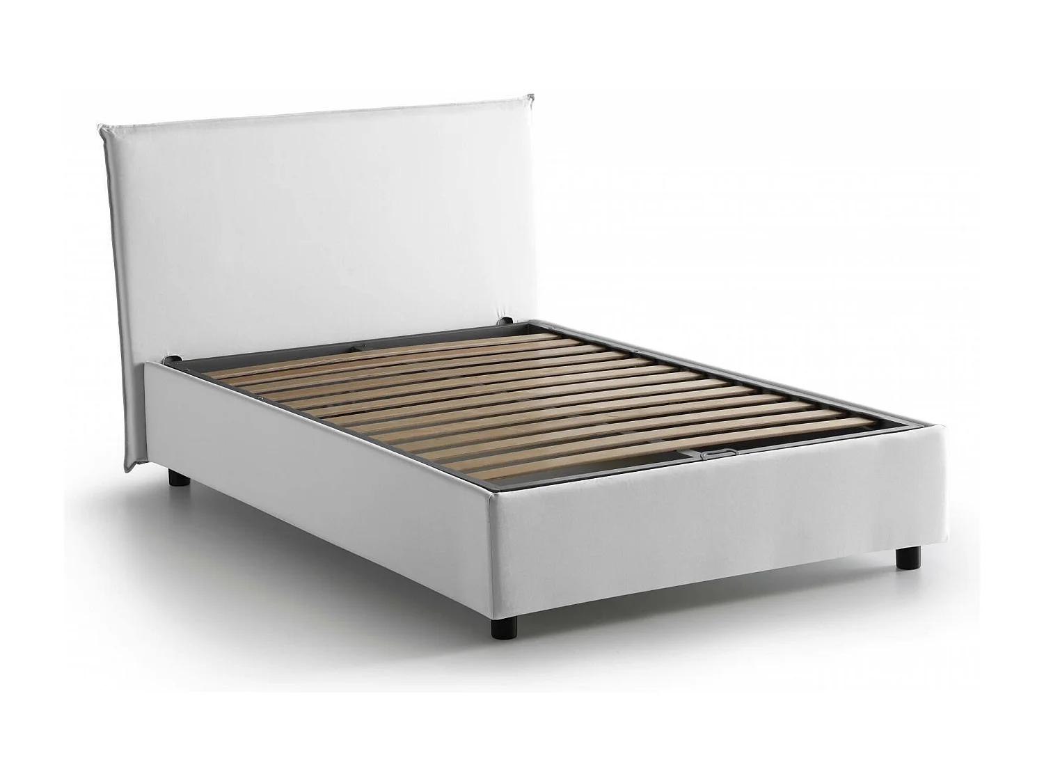 Letto piazza e mezza Astrid, Letto contenitore con rivestimento in tessuto, 100% Made in Italy, Apertura frontale, adatto per materasso Cm 120x200, Bianco