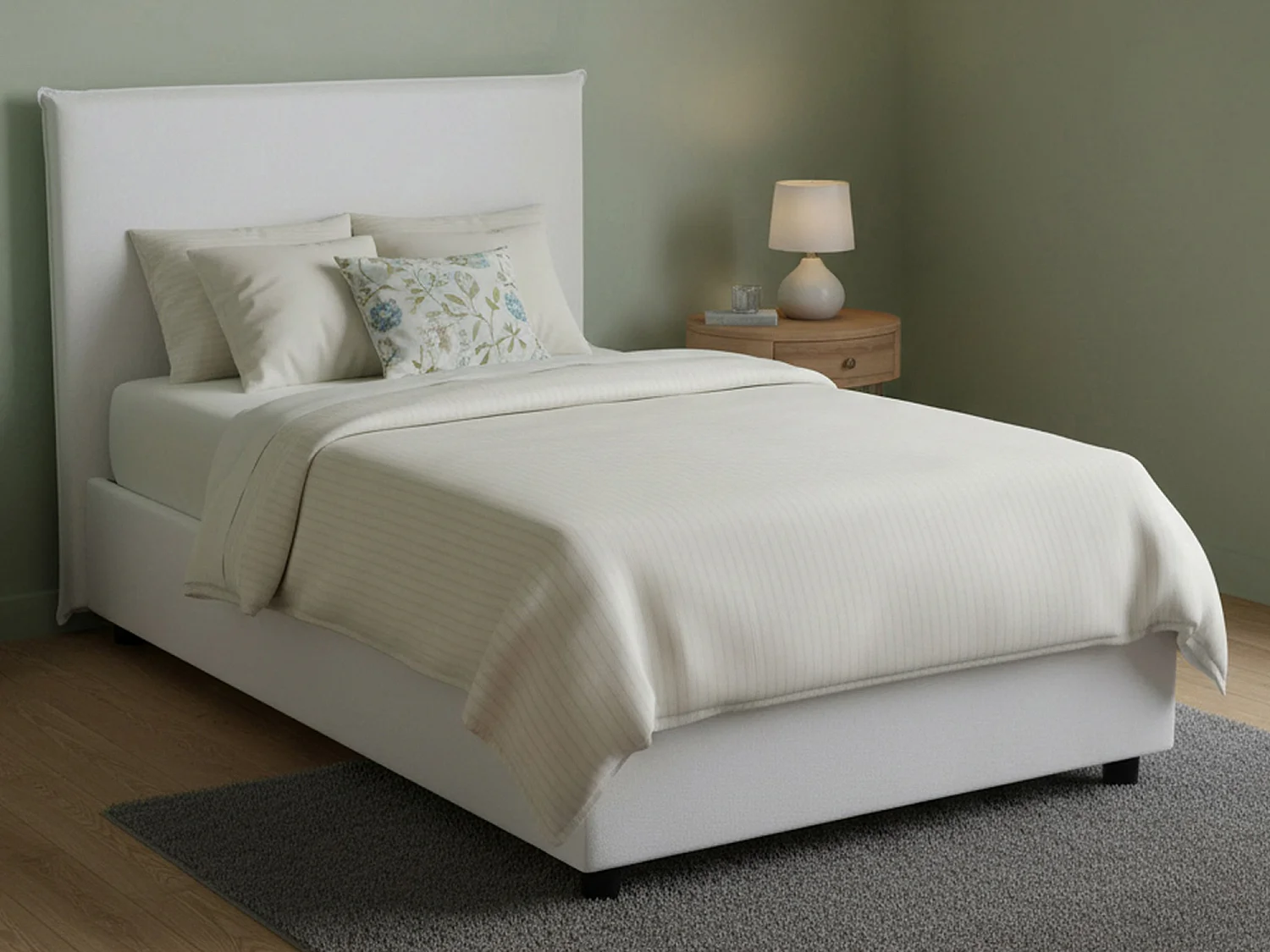 Cama doble Astrid, canapé con revestimiento de tela, 100% Made in Italy, apertura frontal, apto para colchón de 120x200 cm, Blanco