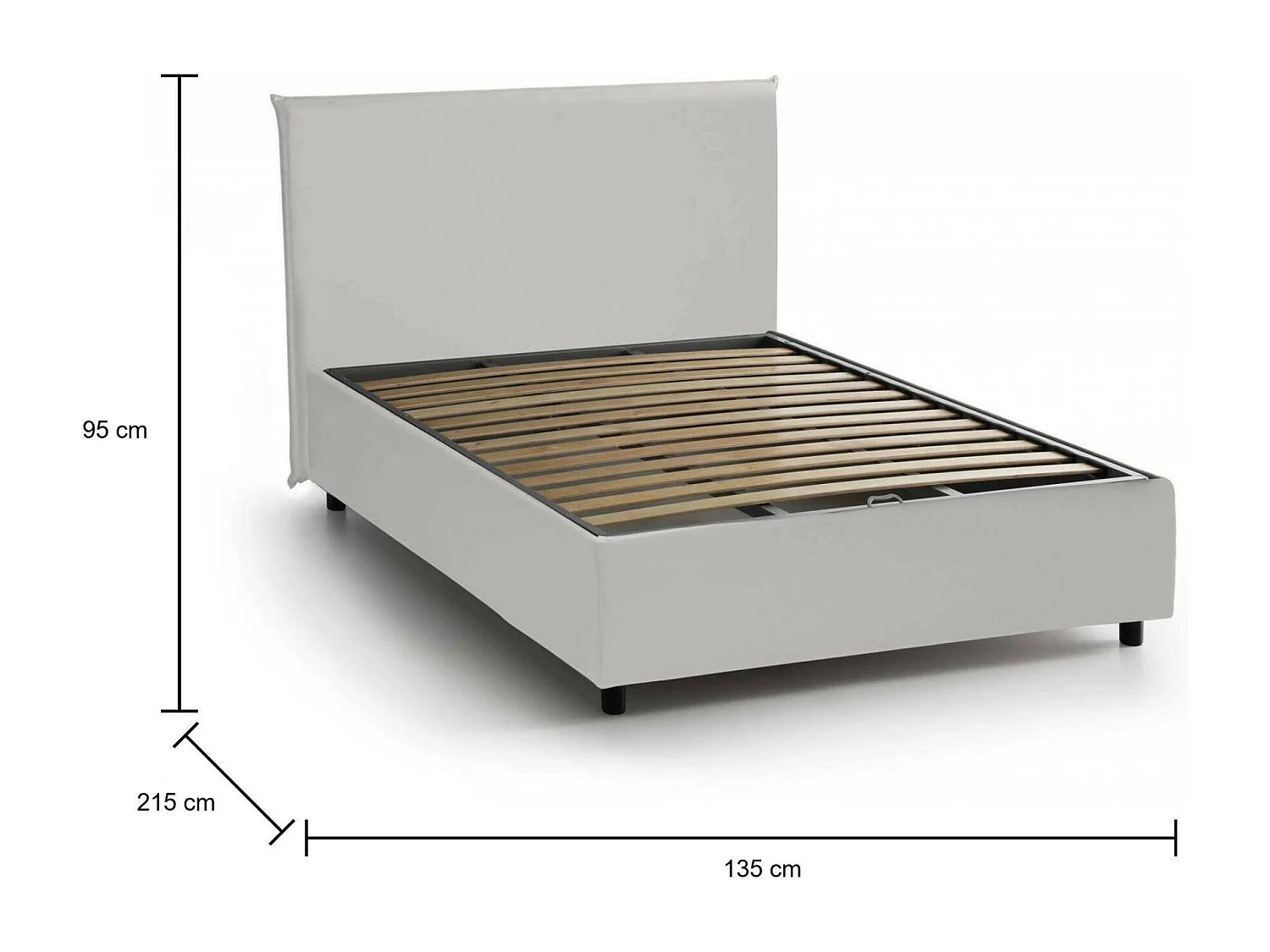Lit double Assia, lit coffre avec revêtement en éco-cuir, 100% Made in Italy, ouverture frontale, adapté pour matelas 120x200 cm, blanc