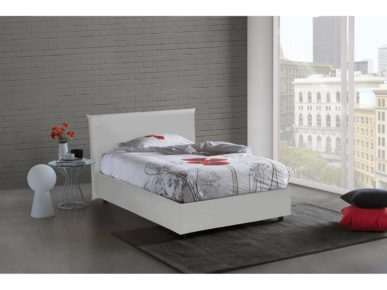 Doppelbett Assia, Bettkasten mit Kunstlederbezug, 100 % Made in Italy, Ã–ffnung vorne, geeignet für Matratzen 120 x 200 cm, weiÃŸ