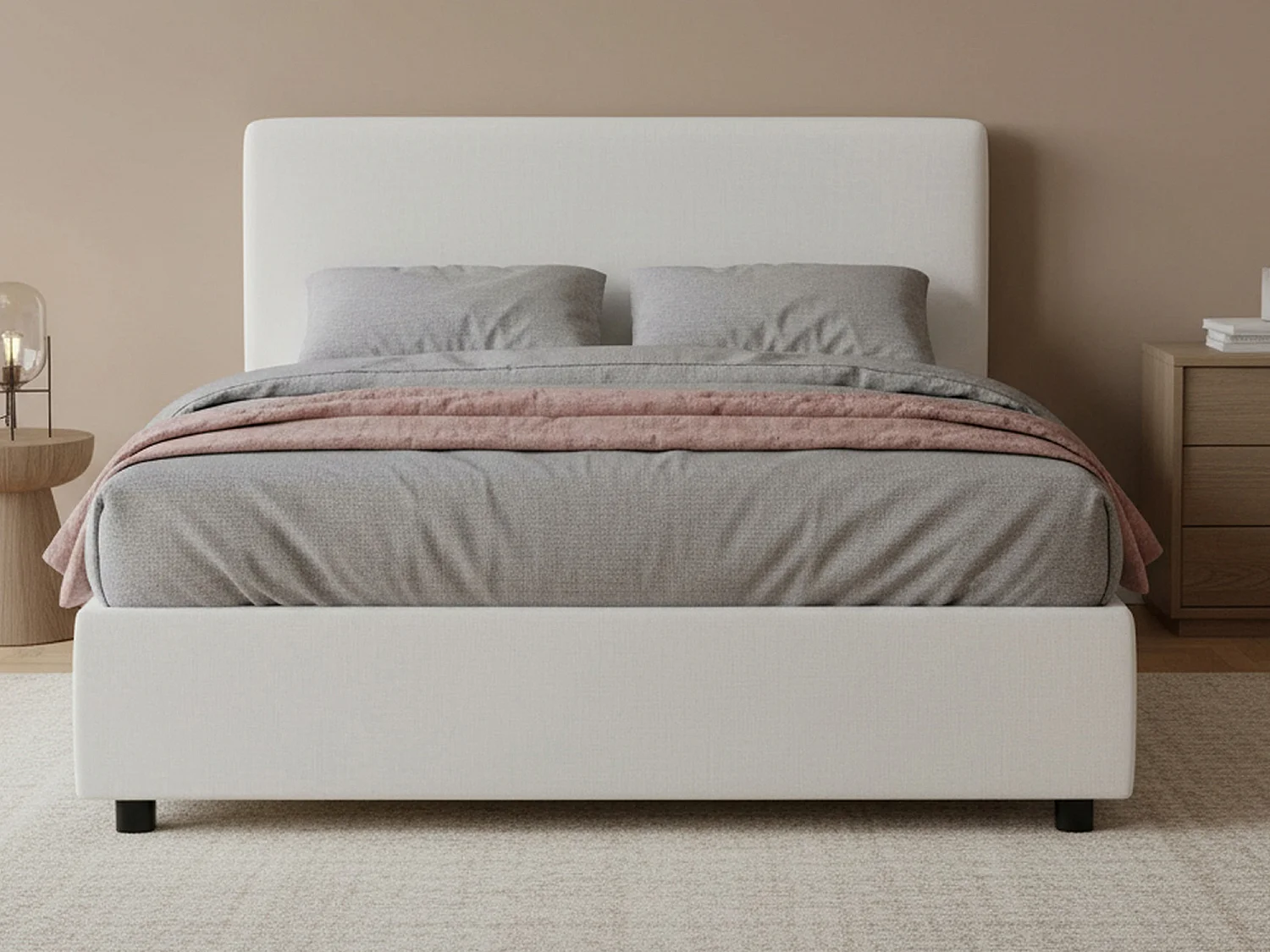 Lit double Assia, lit coffre avec revêtement en éco-cuir, 100% Made in Italy, ouverture frontale, adapté pour matelas 120x200 cm, blanc