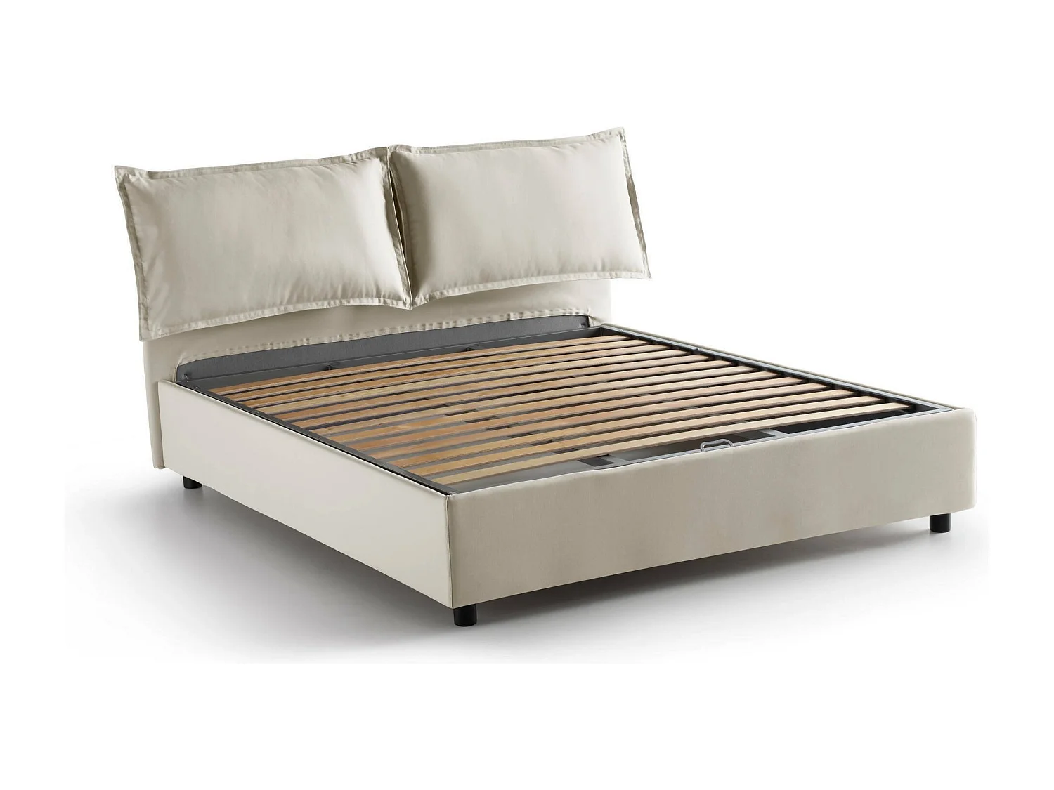 Lit double Sabrina, Lit coffre avec revêtement en tissu, 100% Made in Italy, Ouverture frontale, avec matelas 160x200 cm inclus, Beige