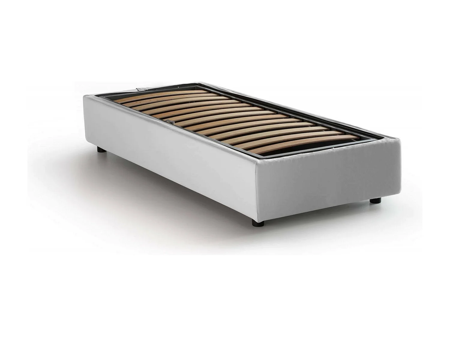 Lit simple Valentina, Lit coffre avec revêtement en tissu, 100% Made in Italy, Ouverture frontale, avec matelas 90x200 cm inclus, Blanc