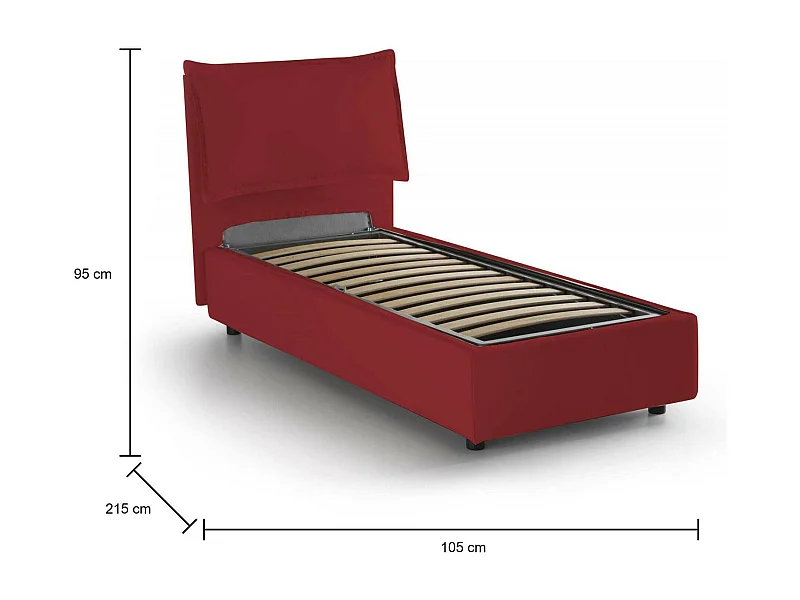 Lit simple Carla, Lit coffre avec revêtement en tissu, 100% Made in Italy, Ouverture frontale, adapté pour matelas 90x200 cm, Rouge