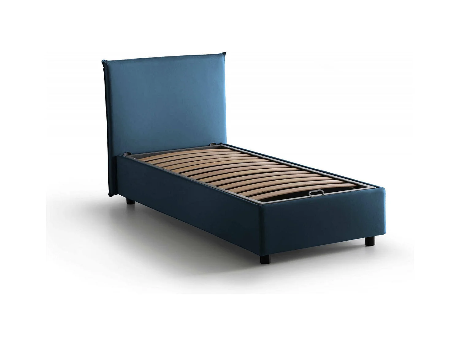 Lit simple Bruna, Lit coffre avec revêtement en tissu, 100% Made in Italy, Ouverture frontale, adapté pour matelas 80x190 cm, Bleu