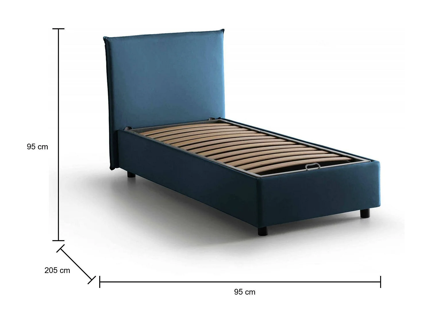 Bruna eenpersoonsbed, Opbergbed met stoffen bekleding, 100% Made in Italy, Opening aan de voorkant, geschikt voor matras 80x190 cm, Blauw