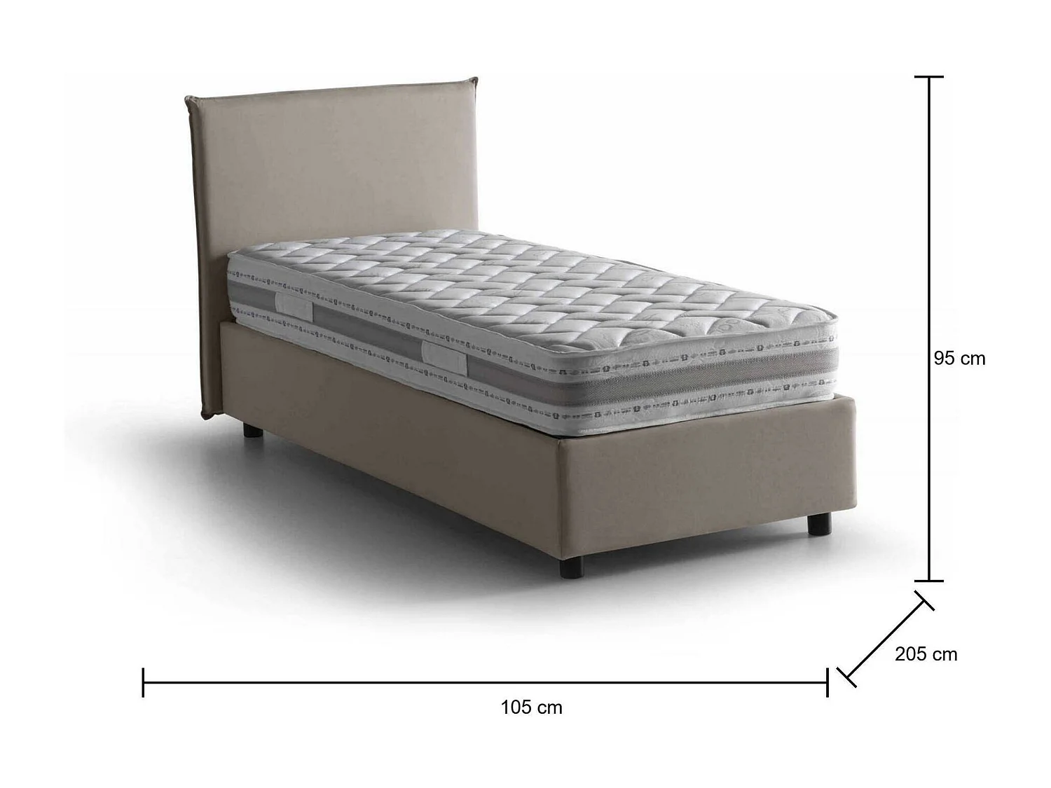 Cama individual Chiaraluna, Cama contenedor con revestimiento de tela, 100% Made in Italy, Apertura frontal, con colchón de 90x190 cm incluido, Taupe