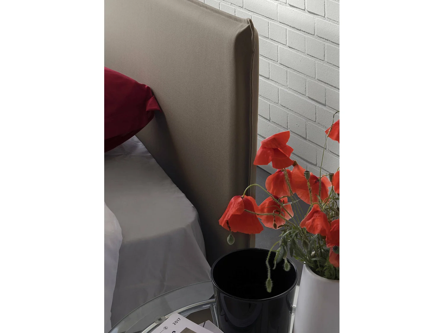 Lit simple Chiaraluna, Lit coffre avec revêtement en tissu, 100% Made in Italy, Ouverture frontale, avec matelas 90x190 cm inclus, Taupe