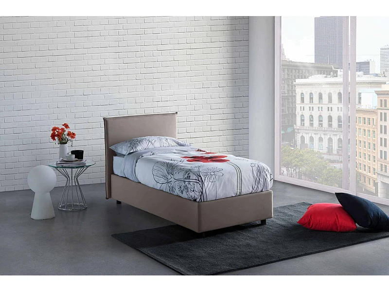 Chiaraluna eenpersoonsbed, Opbergbed met stoffen bekleding, 100% Made in Italy, Opening aan de voorkant, inclusief matras van 90x190 cm, Taupe