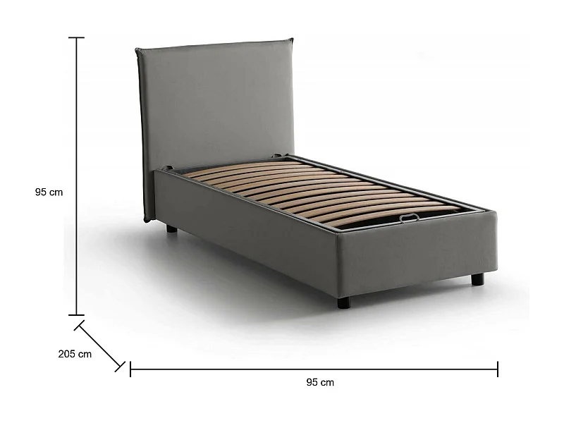 Lit simple Candida, Lit coffre avec revêtement en tissu, 100% Made in Italy, Ouverture latérale, adapté pour matelas 80x190 cm, Gris