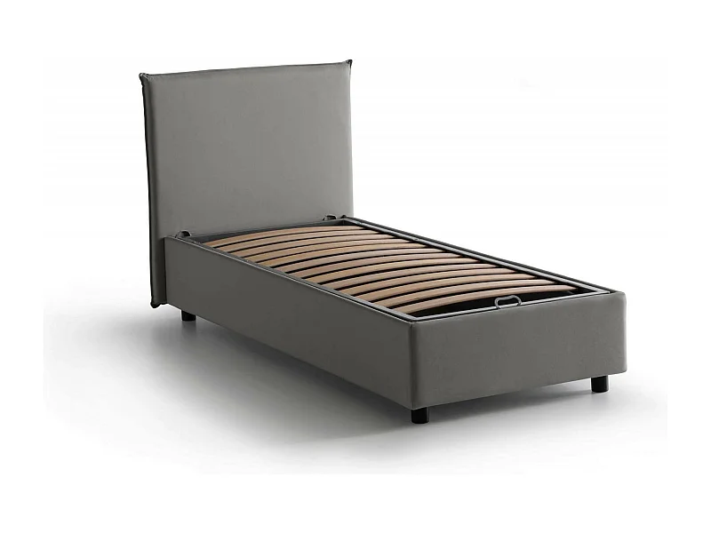 Lit simple Candida, Lit coffre avec revêtement en tissu, 100% Made in Italy, Ouverture latérale, adapté pour matelas 80x190 cm, Gris