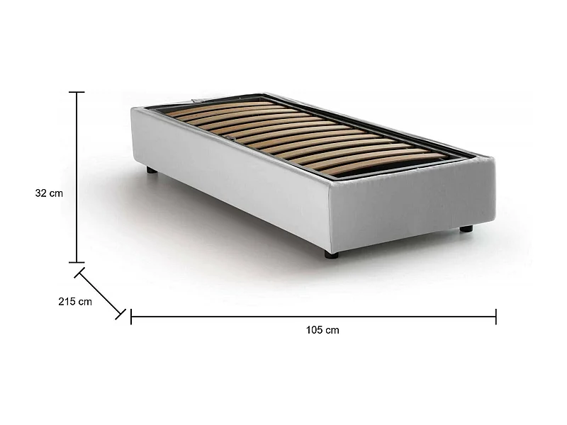 Cama individual Laura, Cama contenedor con revestimiento de tela, 100% Made in Italy, Apertura frontal, Apto para colchón de 90x200 cm, Blanco