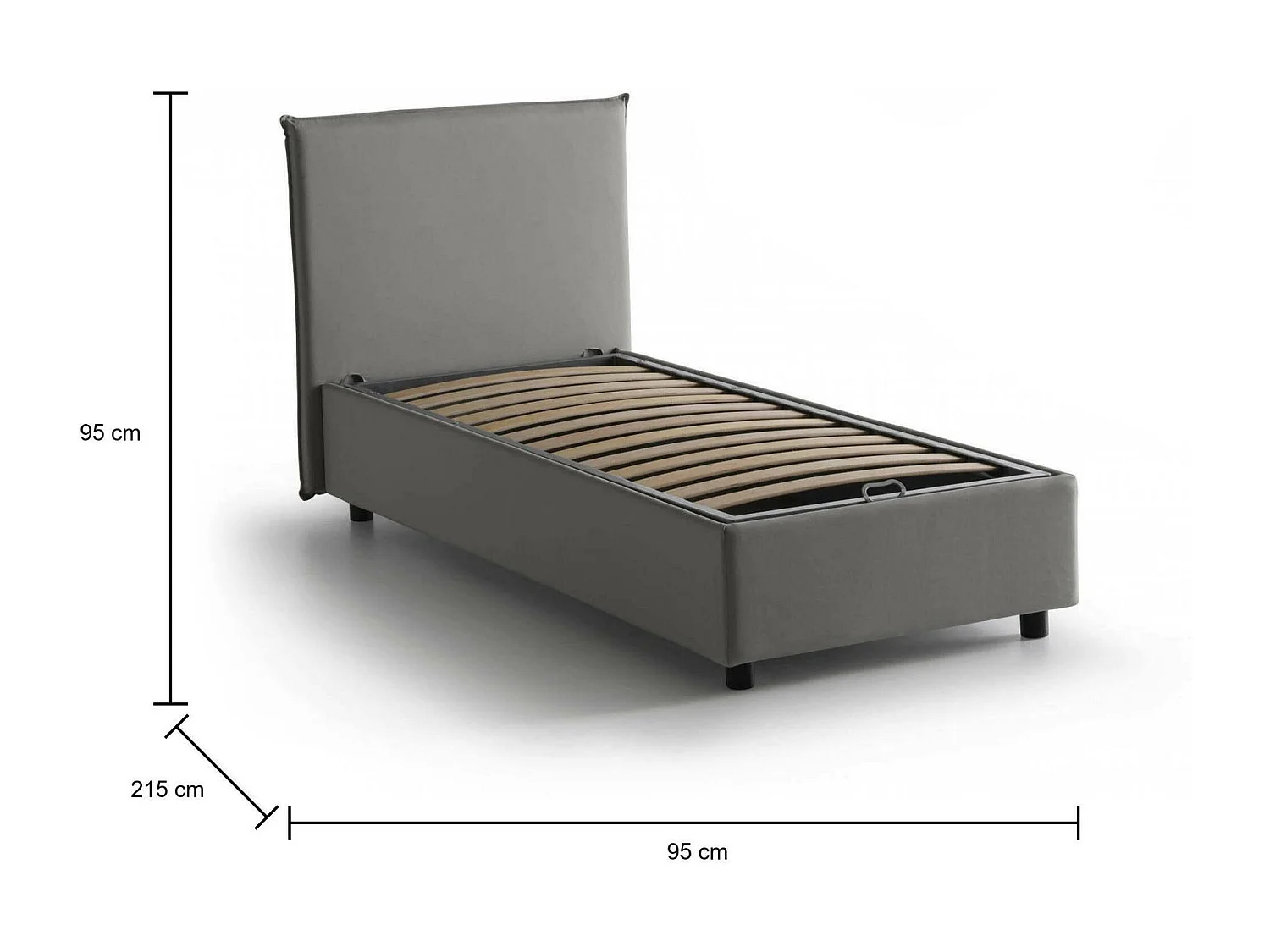 Lit simple Cassiopea, Lit coffre avec revêtement en tissu, 100% Made in Italy, Ouverture frontale, adapté pour matelas 80x200 cm, Gris