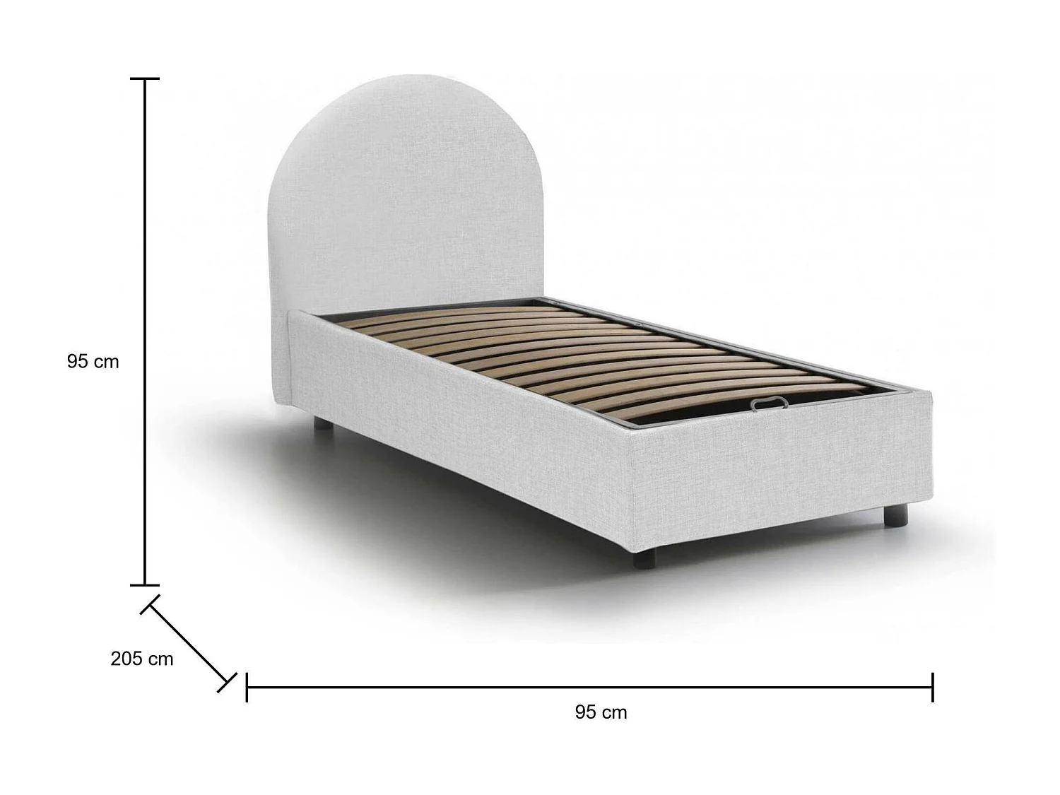 Beatrice eenpersoonsbed, Opbergbed met stoffen bekleding, 100% Made in Italy, Opening aan de voorzijde, geschikt voor matras 80x190 cm, Wit