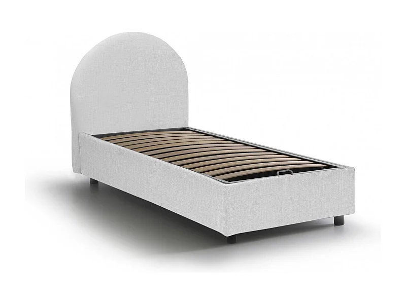Beatrice eenpersoonsbed, Opbergbed met stoffen bekleding, 100% Made in Italy, Opening aan de voorzijde, geschikt voor matras 80x190 cm, Wit