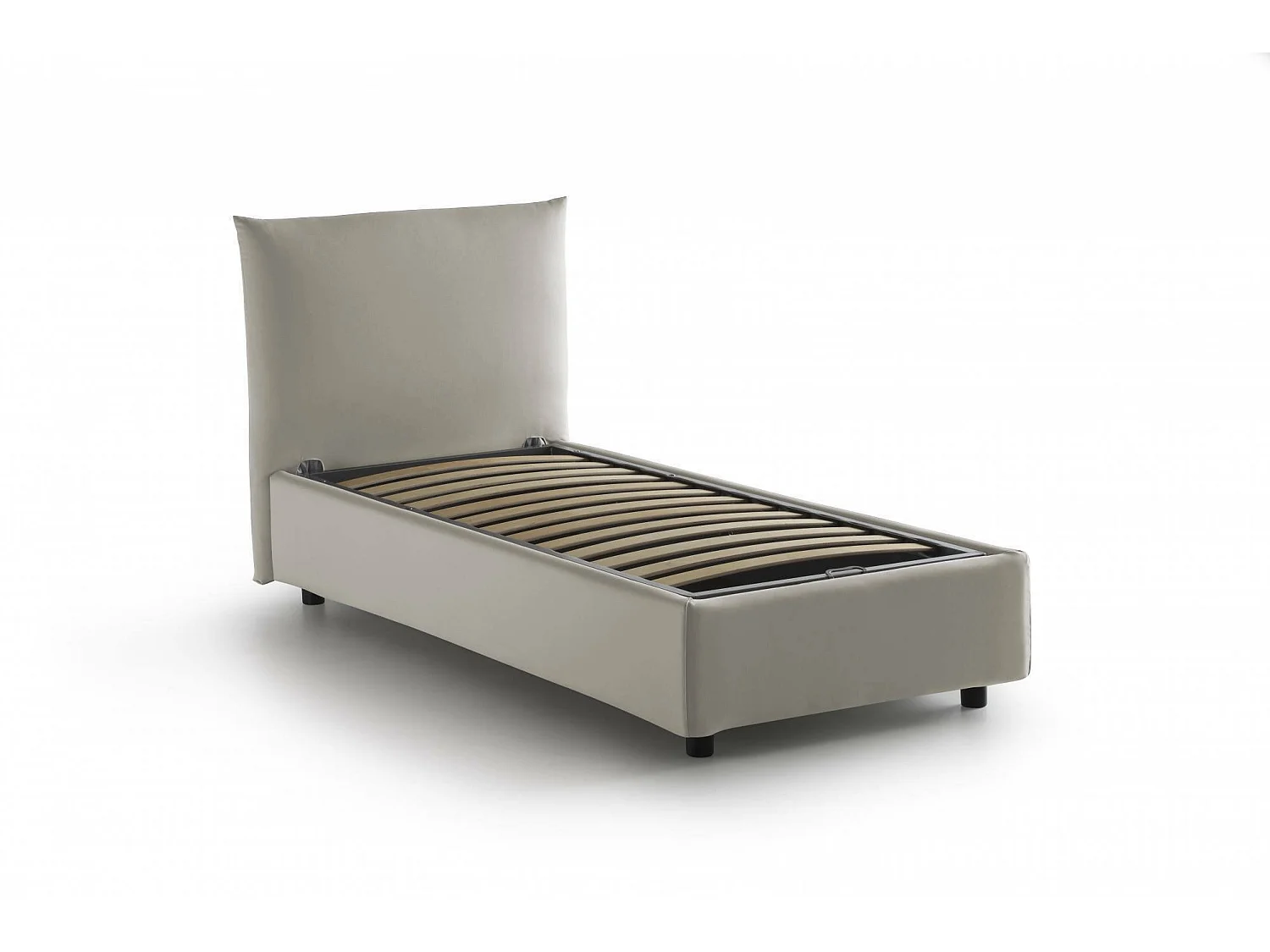Lit simple Marina, Lit coffre avec revêtement en tissu, 100% Made in Italy, Ouverture latérale, adapté pour matelas 80x190 cm, Beige