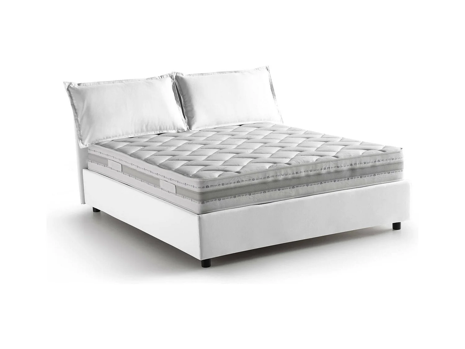 Lit double Denise, Lit coffre avec revêtement en tissu, 100% Made in Italy, Ouverture frontale, avec matelas 160x190 cm inclus, Blanc