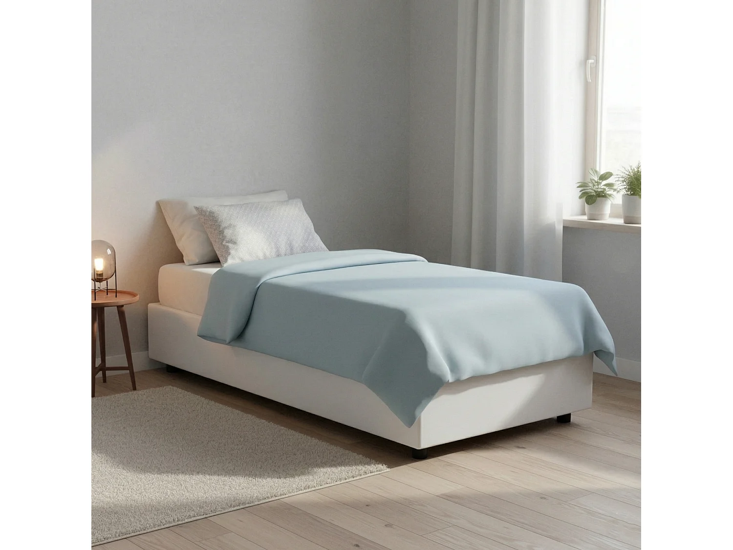Italia Talamo Eenpersoonsbed Eleonora Wit, Inclusief Afneembare Matras, Opbergvak, Made in Italy