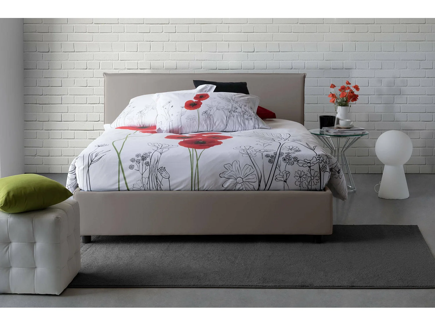 Lit double Brenda, Lit coffre avec revêtement en tissu, 100% Made in Italy, Ouverture frontale, avec matelas 160x200 cm inclus, Taupe