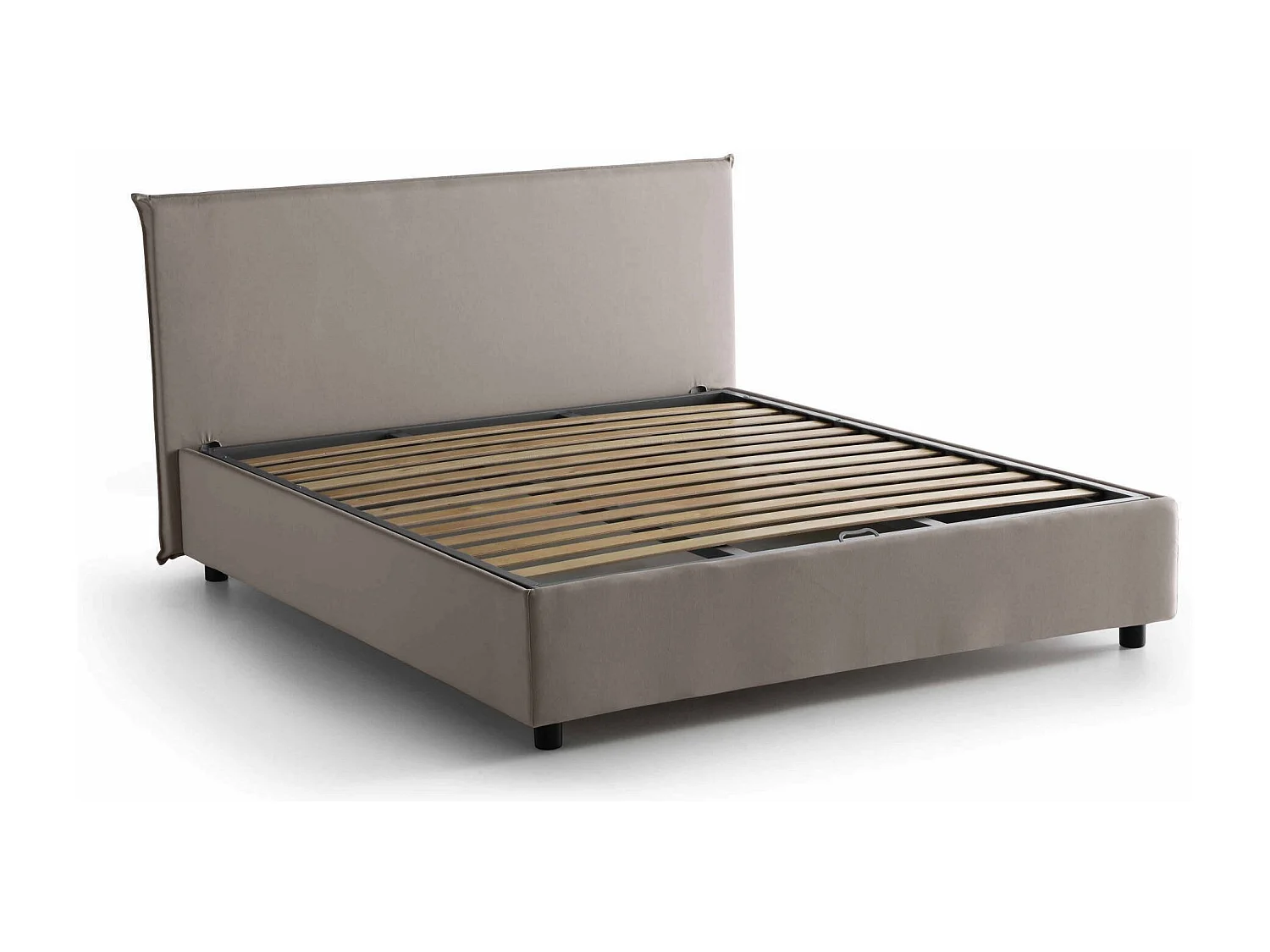 Lit double Brenda, Lit coffre avec revêtement en tissu, 100% Made in Italy, Ouverture frontale, avec matelas 160x200 cm inclus, Taupe