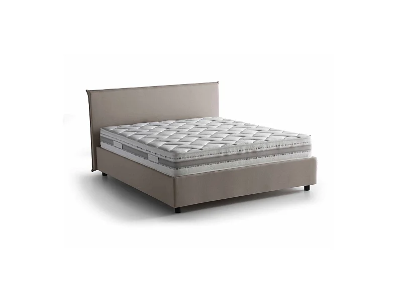 Lit double Brenda, Lit coffre avec revêtement en tissu, 100% Made in Italy, Ouverture frontale, avec matelas 160x200 cm inclus, Taupe