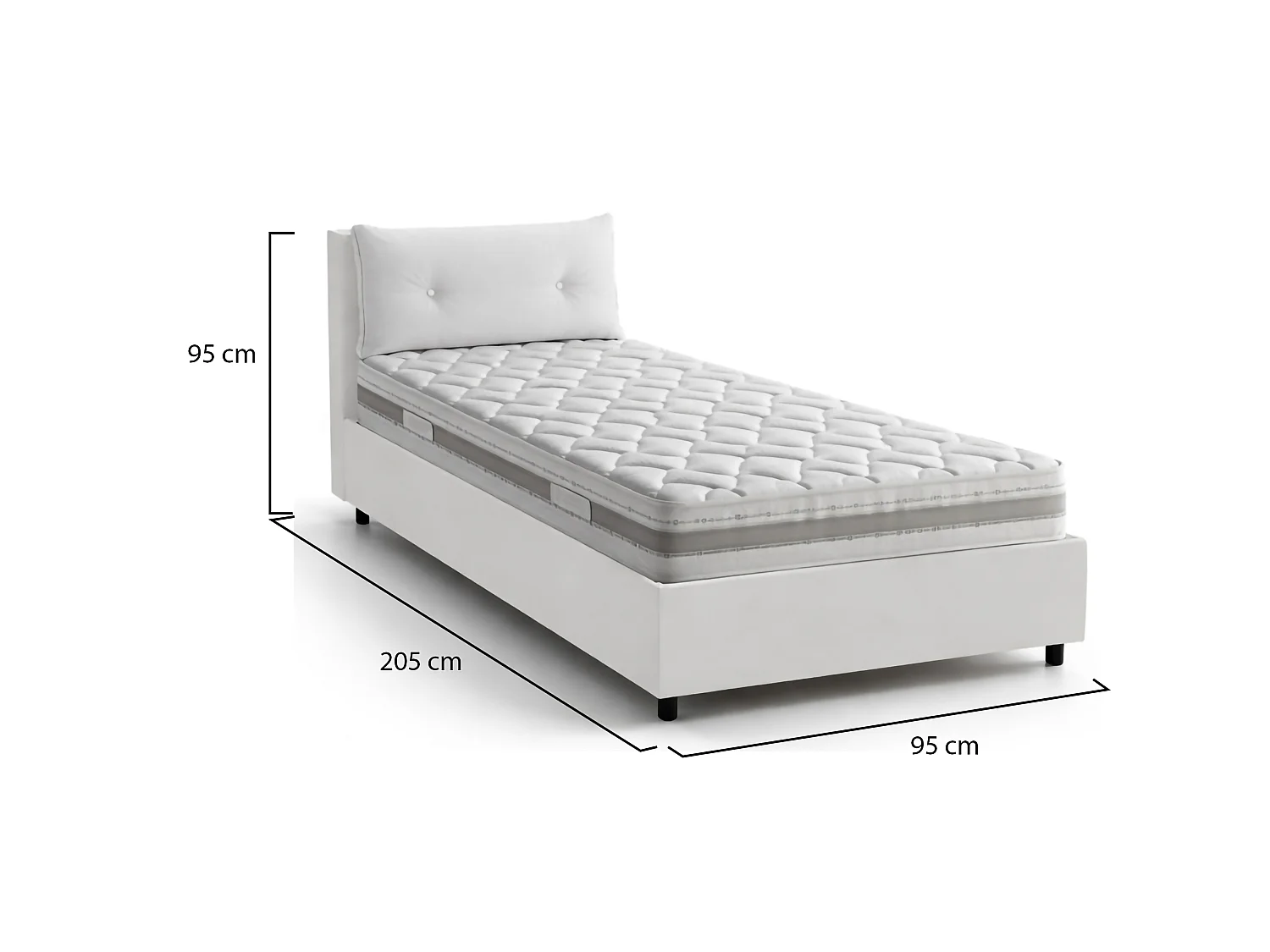 Amanda: Eenpersoonsbed Wit Met Matras, Afneembare Bekleding, Opbergvak. Gemaakt in Italië