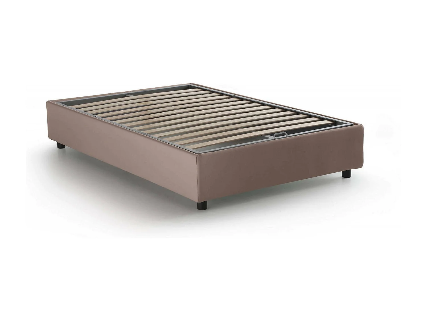 Letto piazza e mezza Camilla, Letto contenitore con rivestimento in tessuto, 100% Made in Italy, Apertura laterale, adatto per materasso Cm 120x190, Tortora