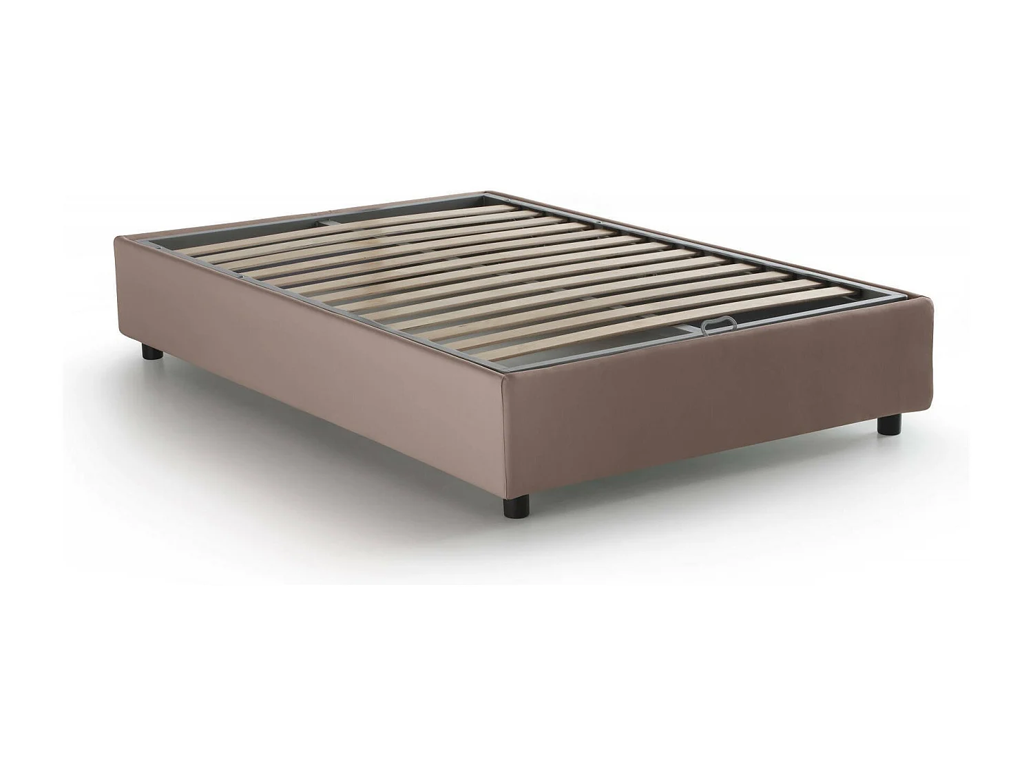 Letto piazza e mezza Camilla, Letto contenitore con rivestimento in tessuto, 100% Made in Italy, Apertura laterale, adatto per materasso Cm 120x190, Tortora