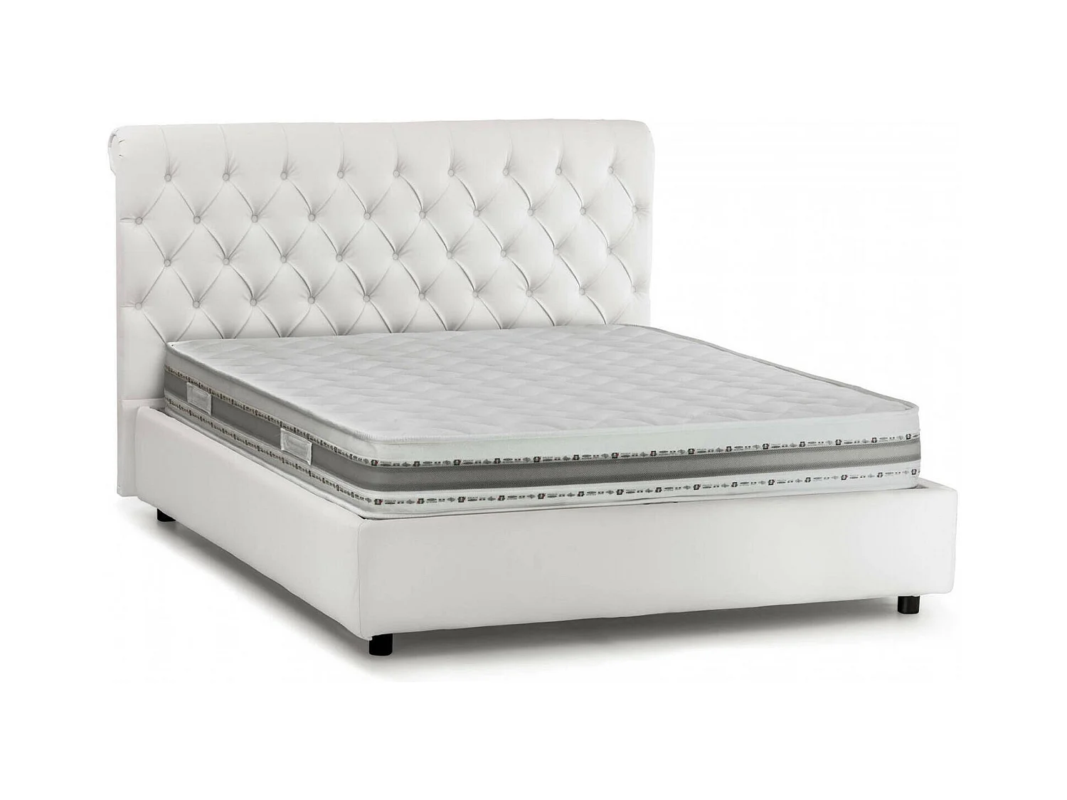 Lit double Claretta, Lit coffre et tête de lit en éco-cuir, 100% Made in Italy, Ouverture frontale, Blanc, avec matelas 160x190 cm inclus