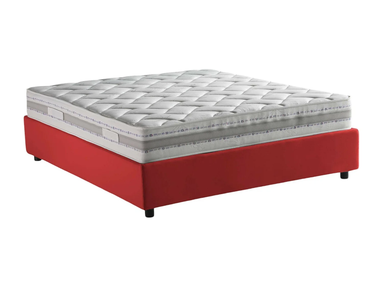 Cama doble Rebecca, Cama contenedor con revestimiento de tela, 100% Made in Italy, Apertura frontal, con colchón de 120x200 cm incluido, Rojo