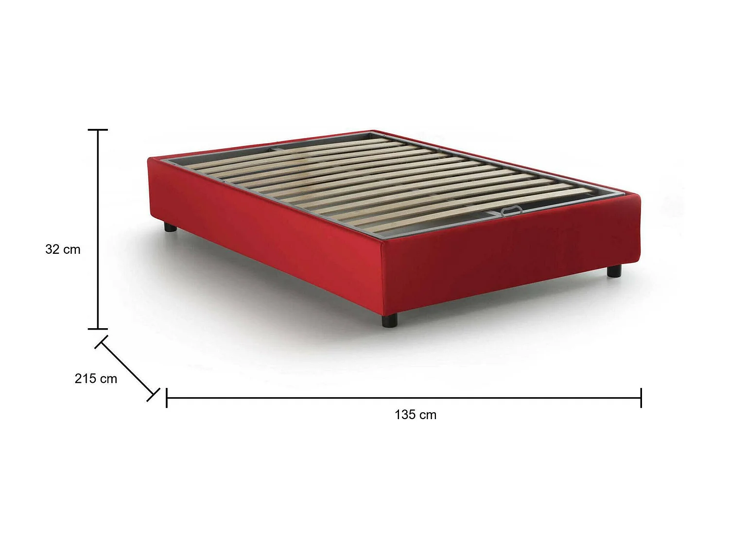 Cama doble Rebecca, Cama contenedor con revestimiento de tela, 100% Made in Italy, Apertura frontal, con colchón de 120x200 cm incluido, Rojo