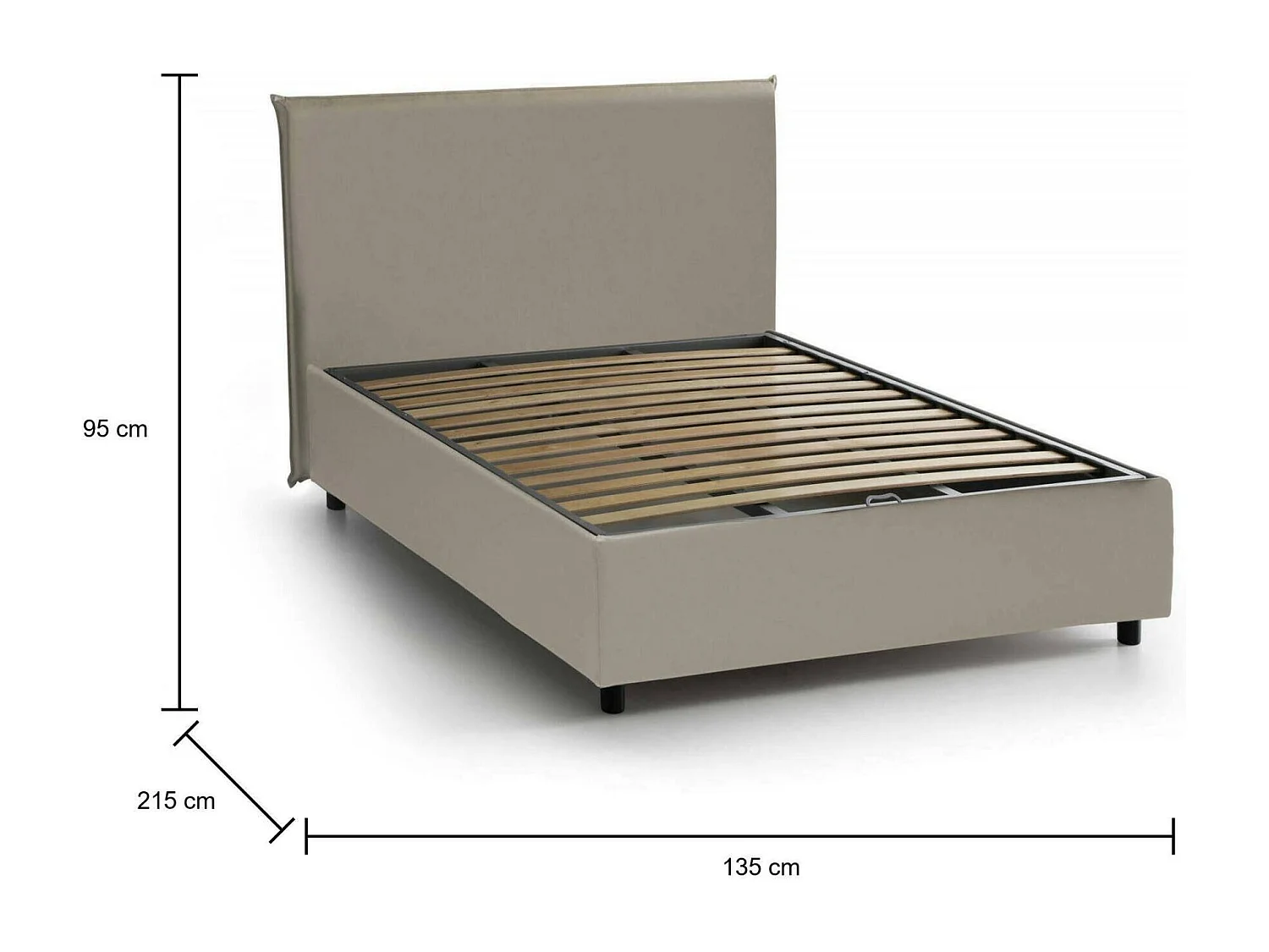 Cama de casal Assia, cama de arrumação com forro de couro ecológico, 100% Fabricado na Itália, abertura frontal, adequada para colchão 120x200 cm, cinza pomba
