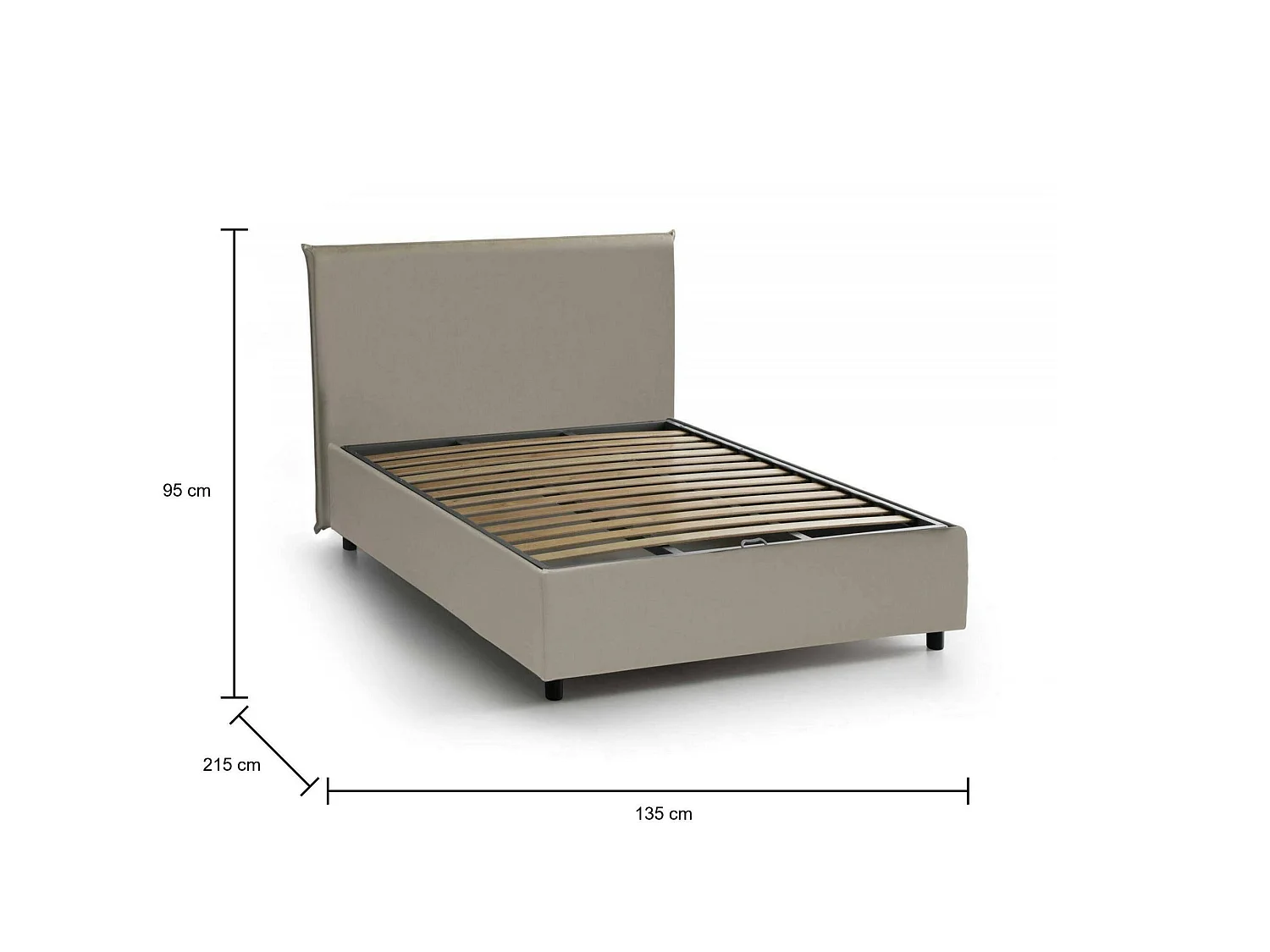 Cama doble Assia, canapé con revestimiento de ecopiel, 100% Made in Italy, apertura frontal, apto para colchón de 120x200 cm, gris tórtola