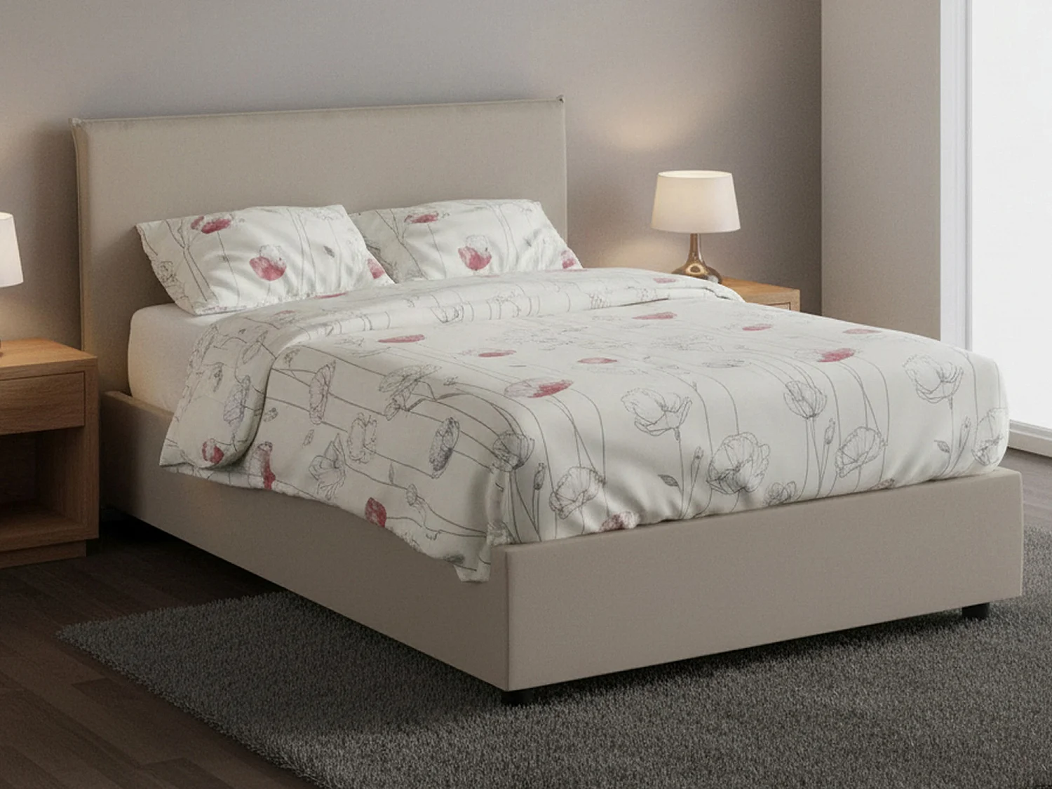Cama doble Assia, canapé con revestimiento de ecopiel, 100% Made in Italy, apertura frontal, apto para colchón de 120x200 cm, gris tórtola