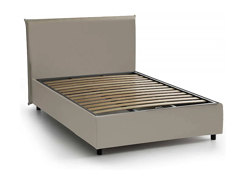 Lit double Assia, lit coffre avec revêtement en éco-cuir, 100% Made in Italy, ouverture frontale, adapté pour matelas 120x200 cm, gris tourterelle