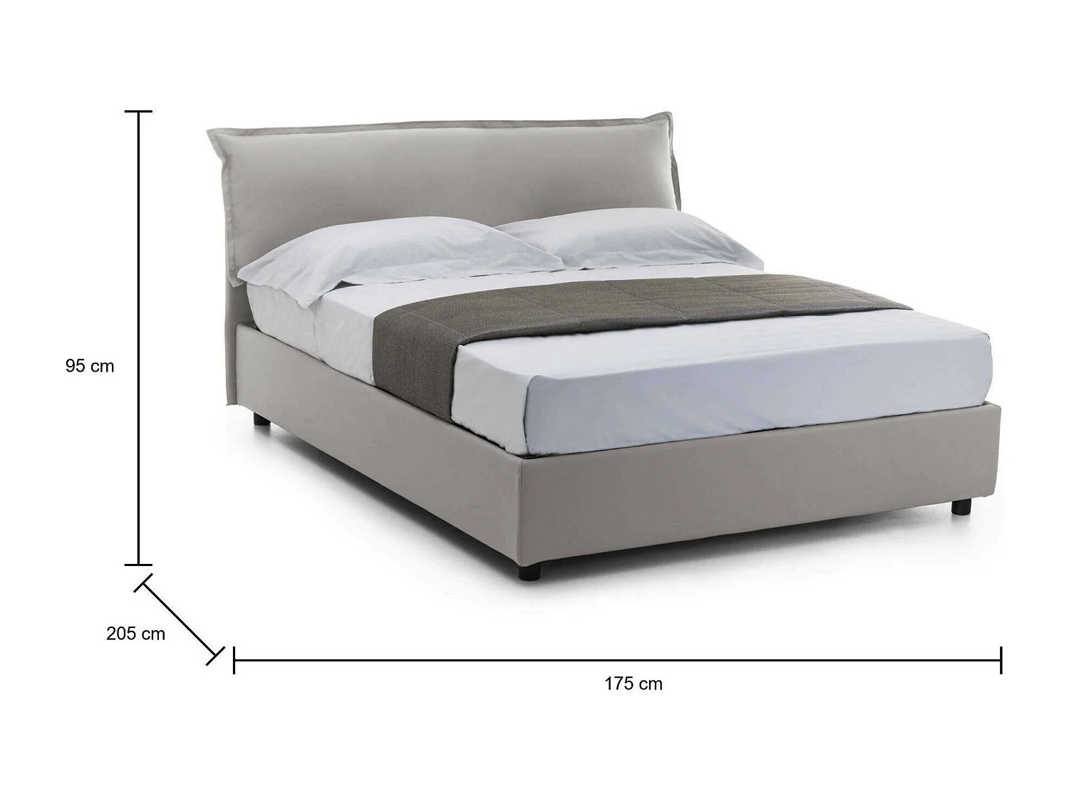 Clodovea tweepersoonsbed, Opbergbed met afneembare hoes met gestoffeerd hoofdeinde en opbergbedframe, 100% Made in Italy, inclusief matras van 160x190 cm, Grijs