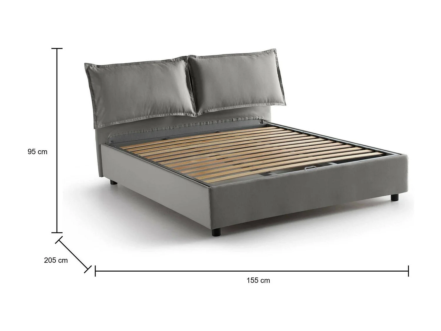 Cama doble Agnese, Cama contenedor con revestimiento de tela, 100% Made in Italy, Apertura frontal, Apto para colchón de 140x190 cm, Gris