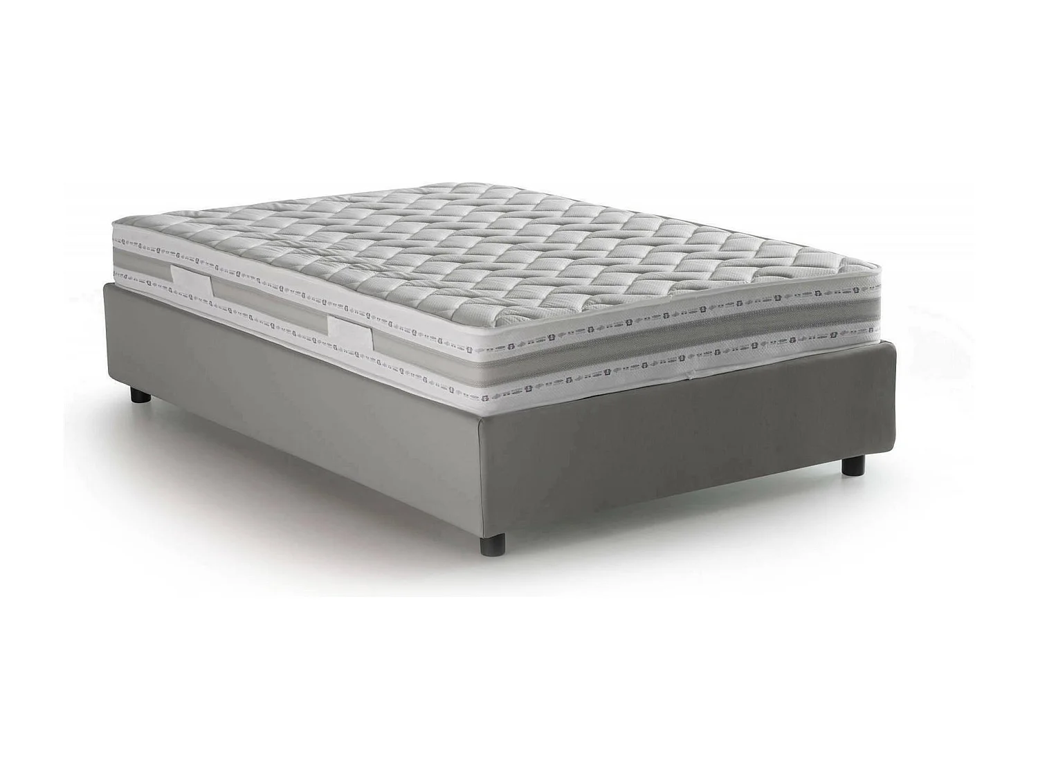Letto piazza e mezza Rebecca, Letto contenitore con rivestimento in tessuto, 100% Made in Italy, Apertura frontale, con materasso Cm 120x200 incluso, Grigio