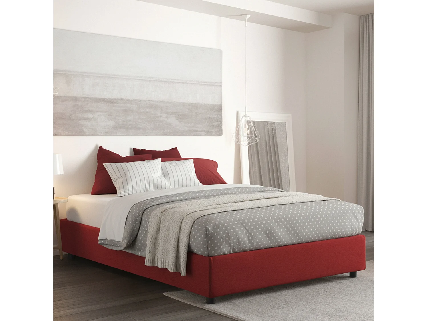 Lit double Grace, Lit coffre avec revêtement en tissu, 100% Made in Italy, Ouverture frontale, avec matelas 160x200 cm inclus, Rouge