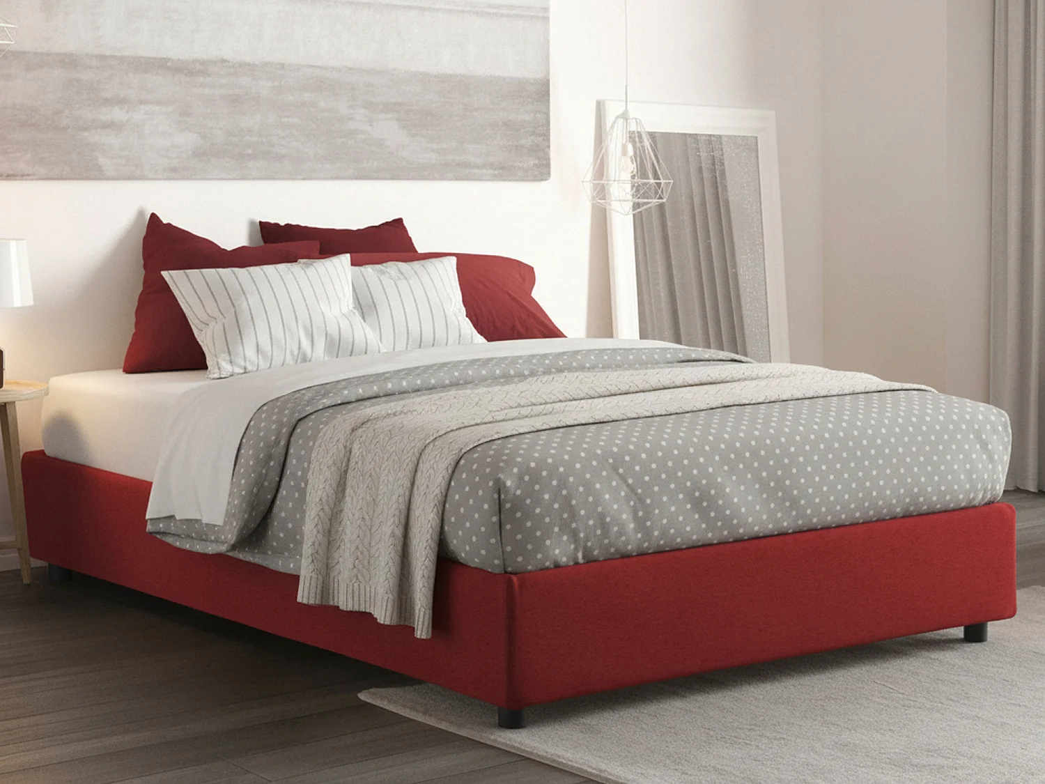 Lit double Grace, Lit coffre avec revêtement en tissu, 100% Made in Italy, Ouverture frontale, avec matelas 160x200 cm inclus, Rouge