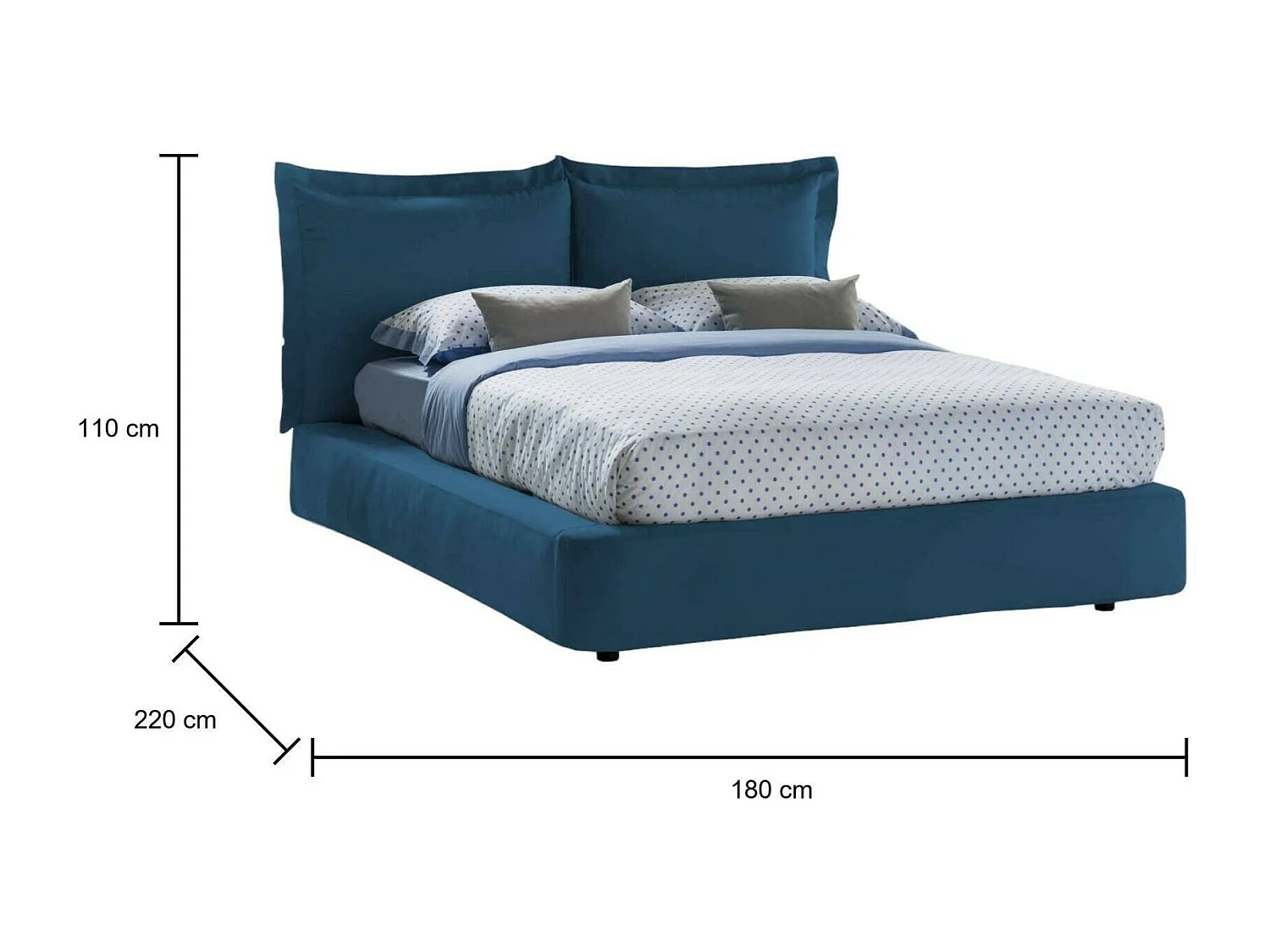 Cornelia Doppelbett, Bettkasten mit Stoffbezug, 100 % Made in Italy, Ã–ffnung vorne, geeignet für Matratzen 160 x 190 cm, Blau