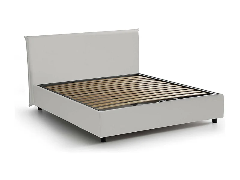 Lit double Aurea, Lit coffre avec revêtement en éco-cuir, 100% Made in Italy, Ouverture frontale, adapté pour matelas 140x190 cm, Blanc