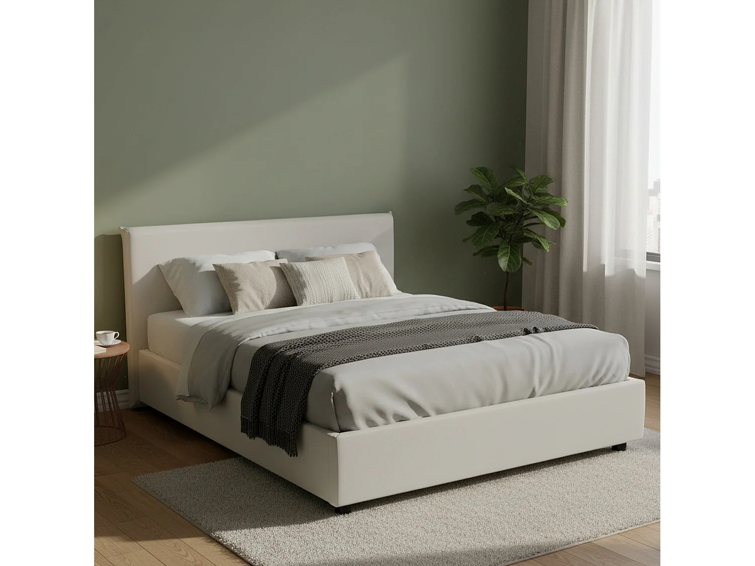 Lit double Aurea, Lit coffre avec revêtement en éco-cuir, 100% Made in Italy, Ouverture frontale, adapté pour matelas 140x190 cm, Blanc