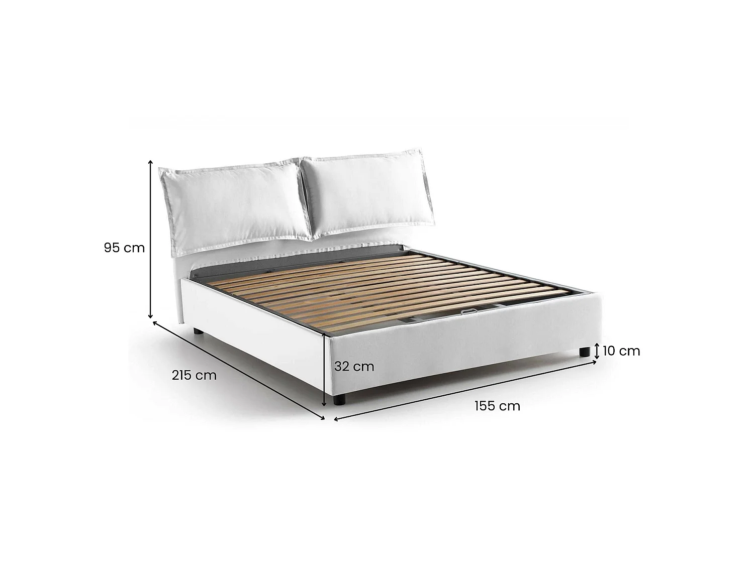 Lit double Maddalena, Lit coffre avec revêtement en tissu, 100% Made in Italy, Ouverture frontale, adapté pour matelas 140x200 cm, Blanc
