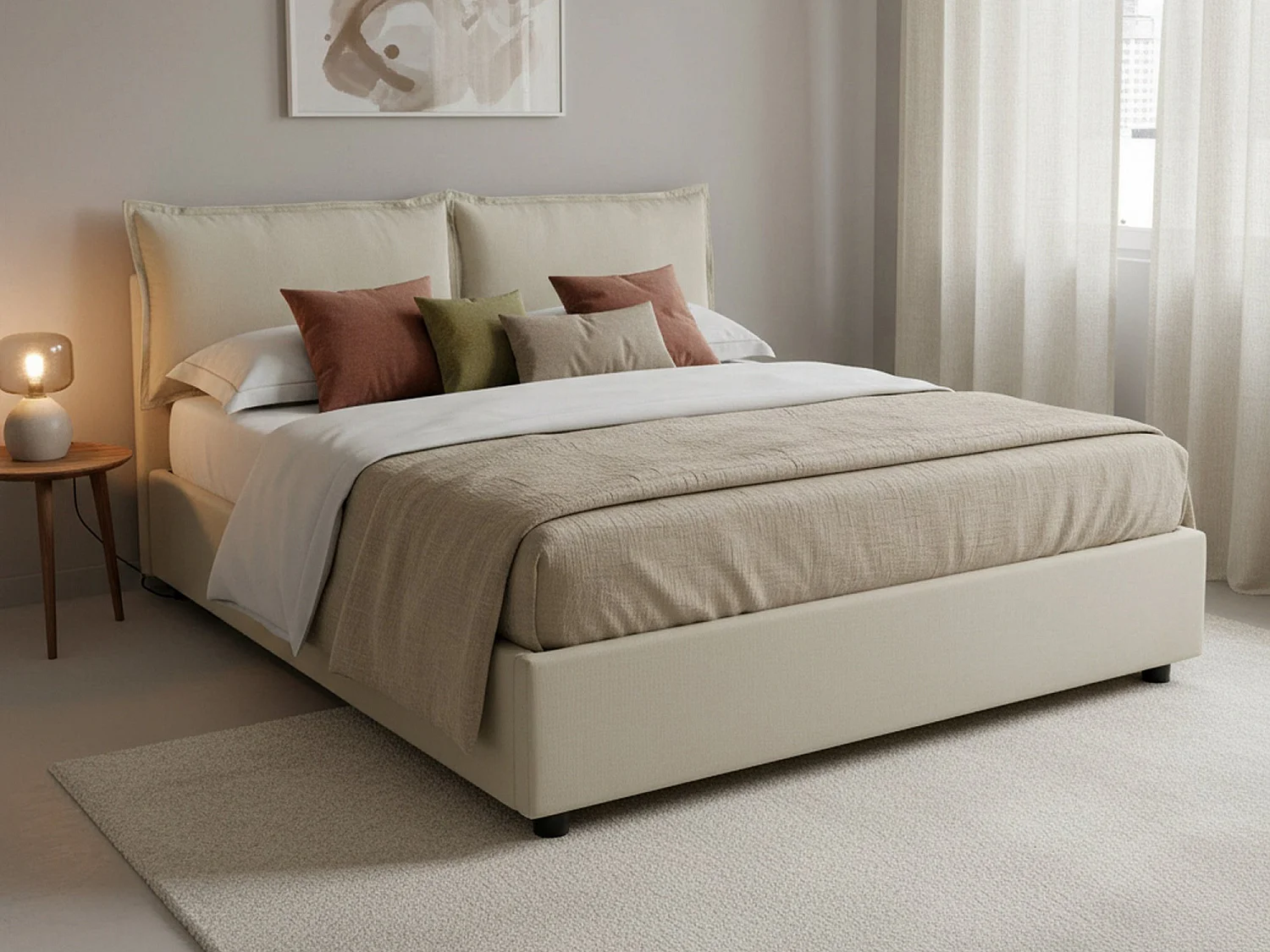 Talamo Italia Frans Bed Agnese Beige Afneembare Opbergruimte, Matrasmaat 140x190 cm Made in Italy
