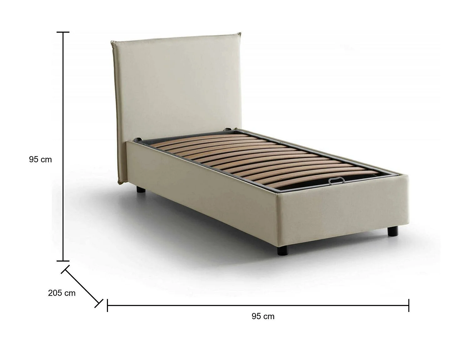Bruna eenpersoonsbed, Opbergbed met stoffen bekleding, 100% Made in Italy, Opening aan de voorkant, geschikt voor matras 80x190 cm, Beige