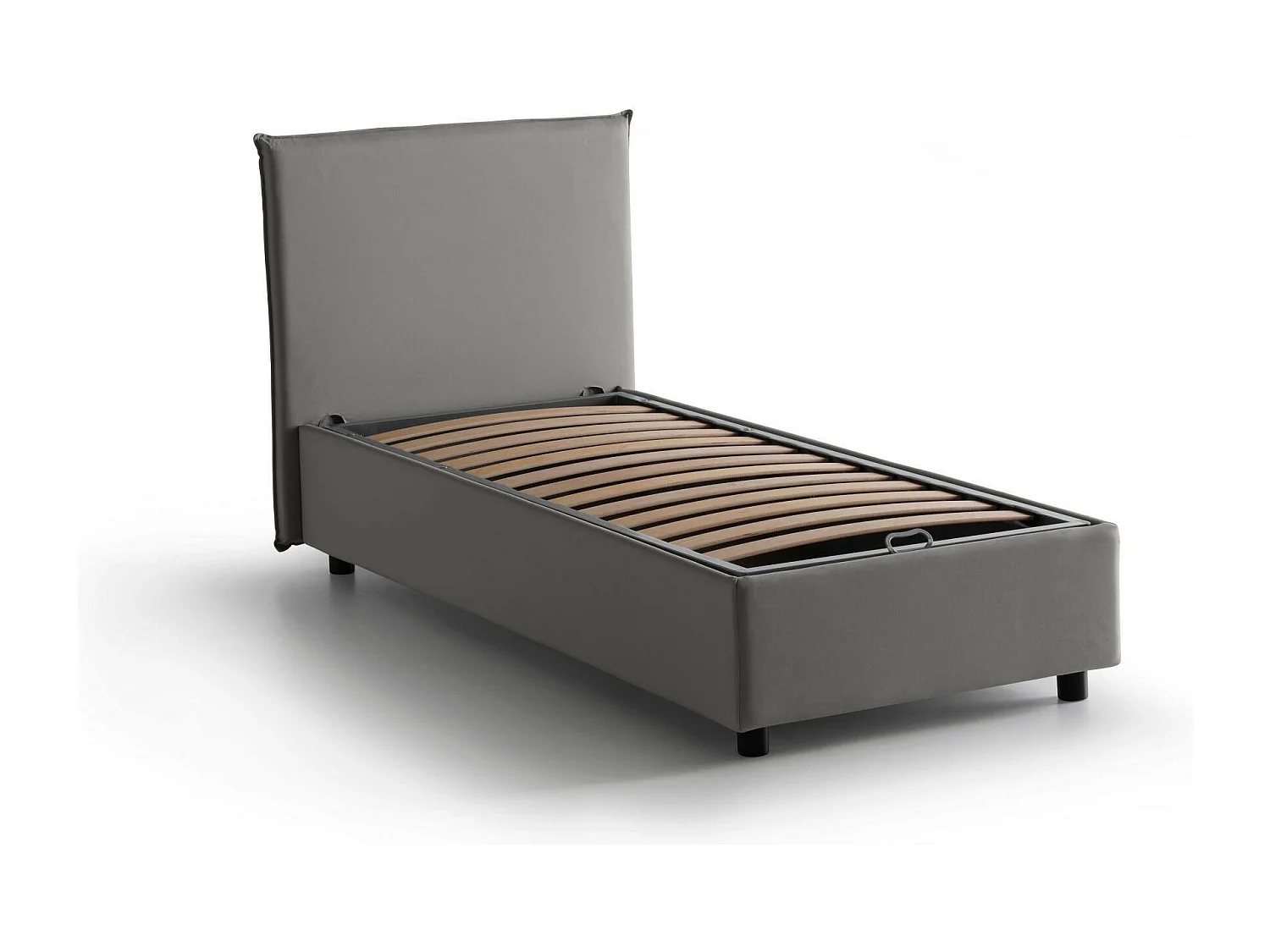 Lit simple Carola, Lit coffre avec revêtement en tissu, 100% Made in Italy, Ouverture latérale, avec matelas 80x190 cm inclus, Gris