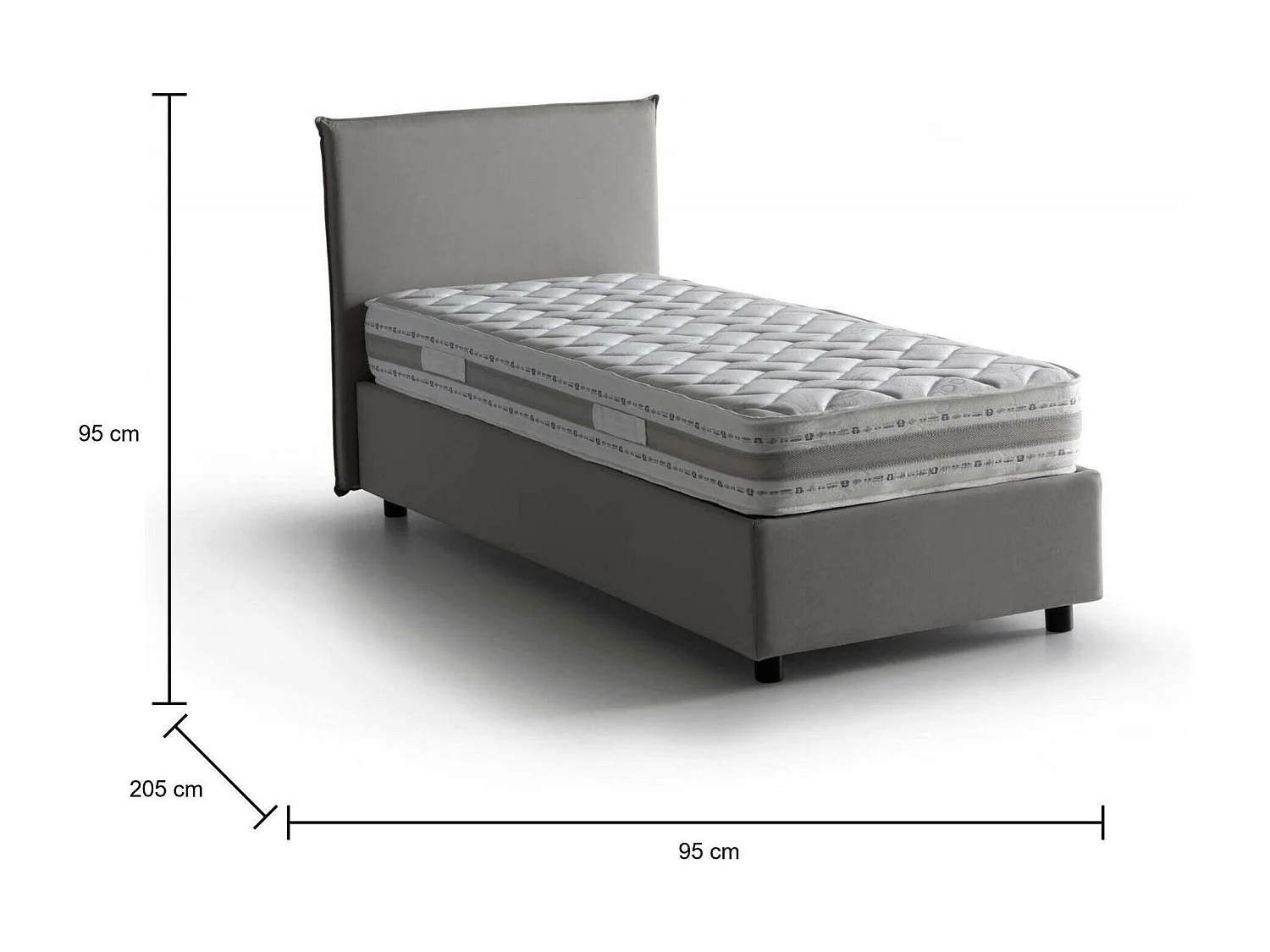 Carola eenpersoonsbed, Opbergbed met stoffen bekleding, 100% Made in Italy, Zijopening, inclusief matras 80x190 cm, Grijs