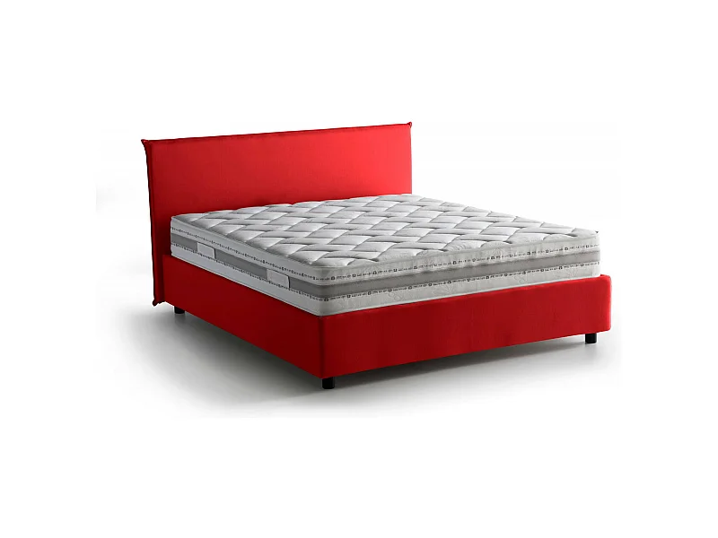 Lit double Bibiana, Lit coffre avec revêtement en tissu, 100% Made in Italy, Ouverture frontale, avec matelas 160x190 cm inclus, Rouge